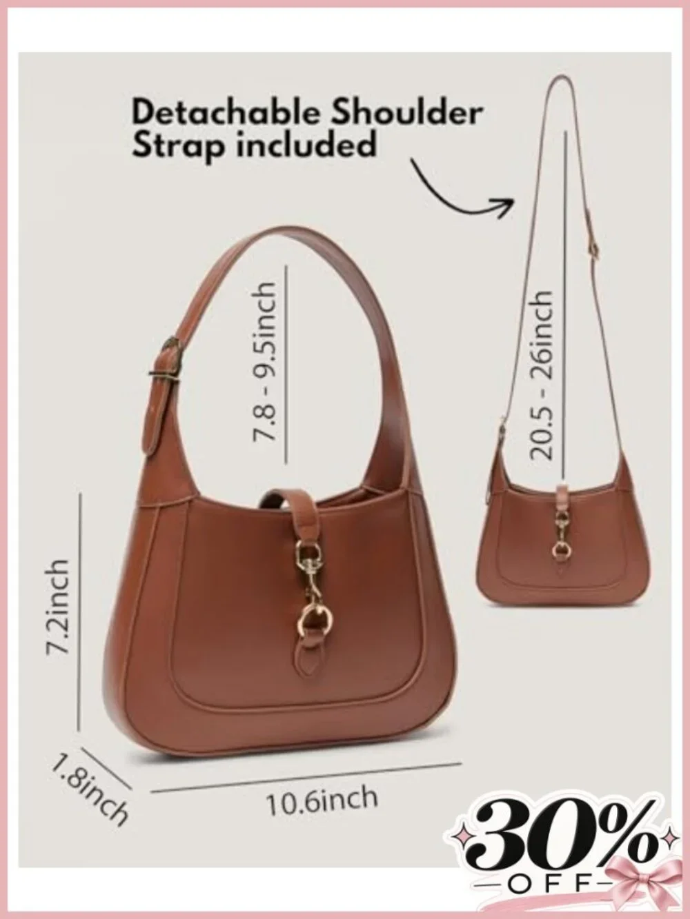Small Faux Leather Hobo Shoulder Bag with Adjustable Strap Zipper Closure